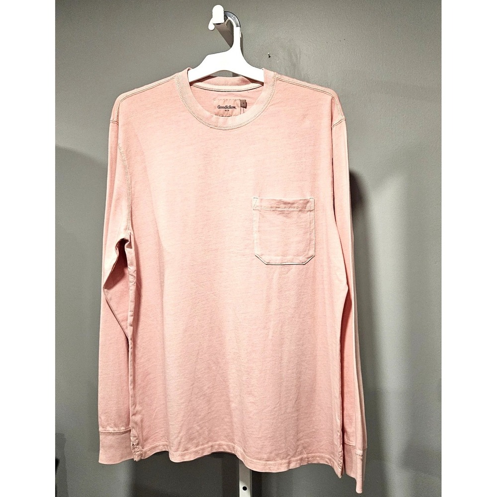 NWT Goodfellow & Co Mens L Long Sleeve T-Shirt Light Pink Cotton Standard Fit